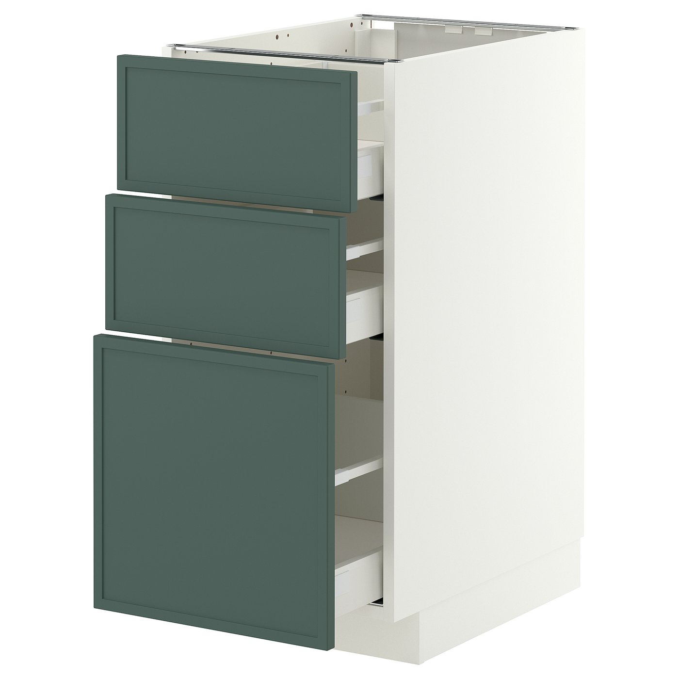 METOD / MAXIMERA base cabinet with 3 drawers, white/Aspudden dark grey-green, 40x60 cm