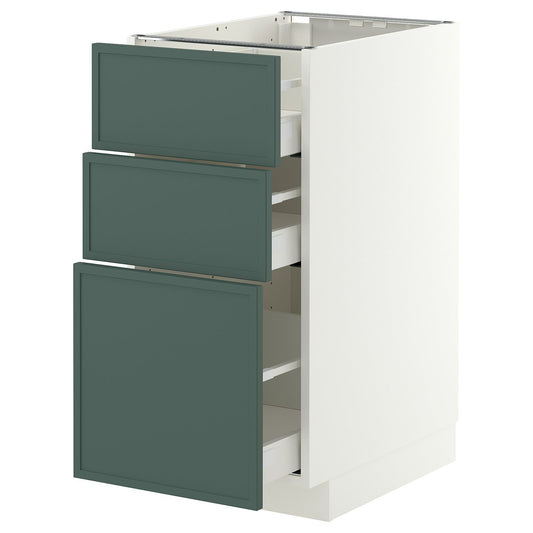 METOD / MAXIMERA base cabinet with 3 drawers, white/Aspudden dark grey-green, 40x60 cm
