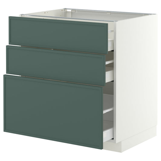 METOD / MAXIMERA base cabinet with 3 drawers, white/Aspudden dark grey-green, 80x60 cm