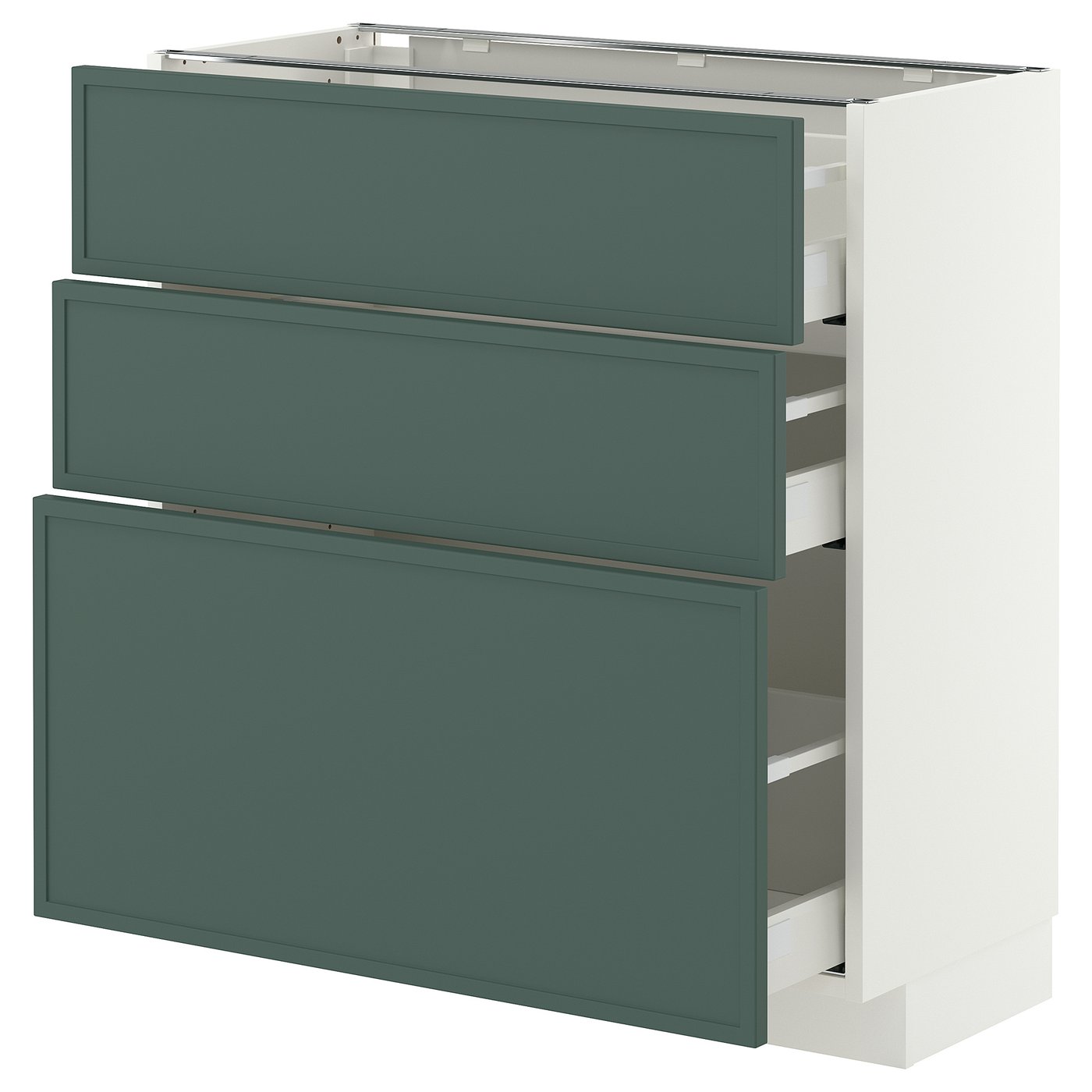 METOD / MAXIMERA base cabinet with 3 drawers, white/Aspudden dark grey-green, 80x37 cm