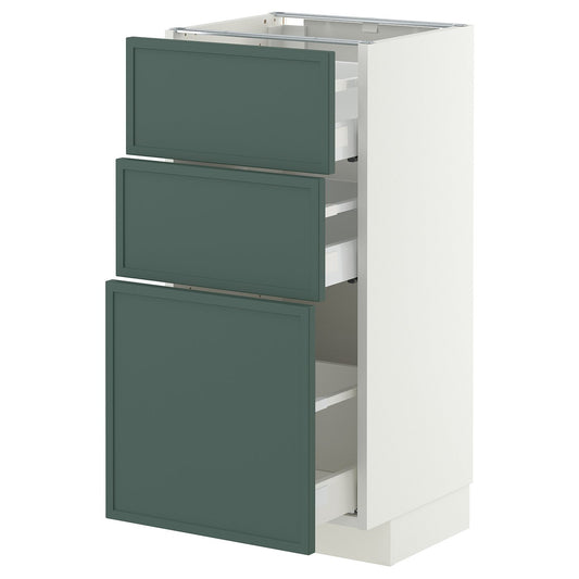 METOD / MAXIMERA base cabinet with 3 drawers, white/Aspudden dark grey-green, 40x37 cm