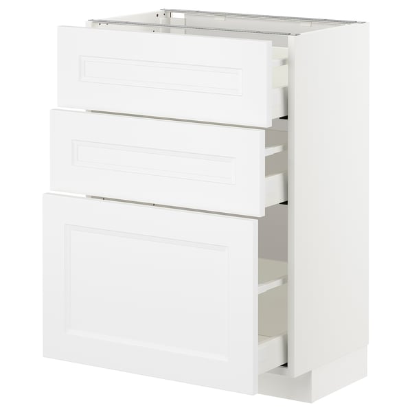 METOD / MAXIMERA base cabinet with 3 drawers, white/Axstad matt white, 60x37 cm