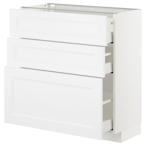 METOD / MAXIMERA base cabinet with 3 drawers, white/Axstad matt white, 80x37 cm