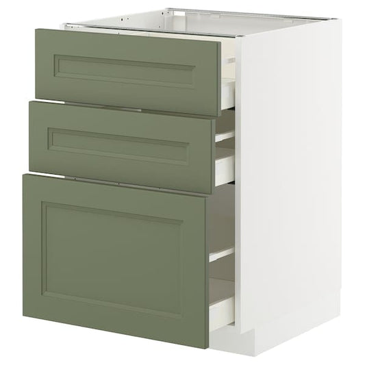 Ikea METOD / MAXIMERA - Base cabinet with 3 drawers, white/Axstad gray-green,60x60 cm