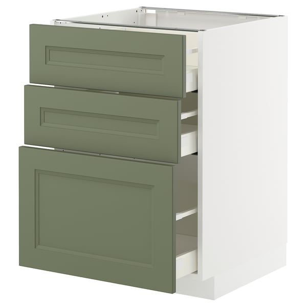 METOD / MAXIMERA - METOD / MAXIMERA Base cabinet with 3 drawers, white/Axstad grey-green, 60x60 cm