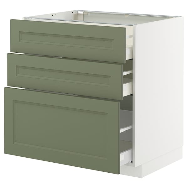 Ikea METOD / MAXIMERA - Base cabinet with 3 drawers, white/Axstad gray-green,80x60 cm