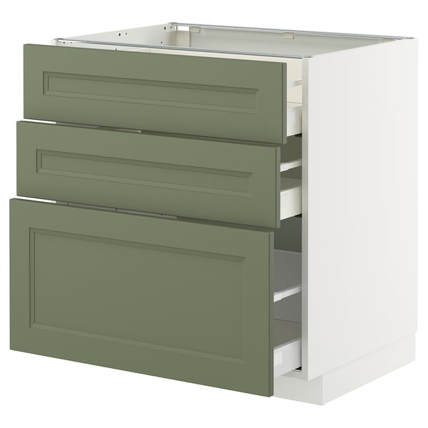 METOD / MAXIMERA - METOD / MAXIMERA Base cabinet with 3 drawers, white/Axstad grey-green, 80x60 cm