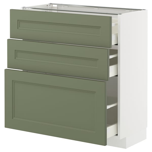 METOD / MAXIMERA - METOD / MAXIMERA Base cabinet with 3 drawers, white/Axstad grey-green, 80x37 cm