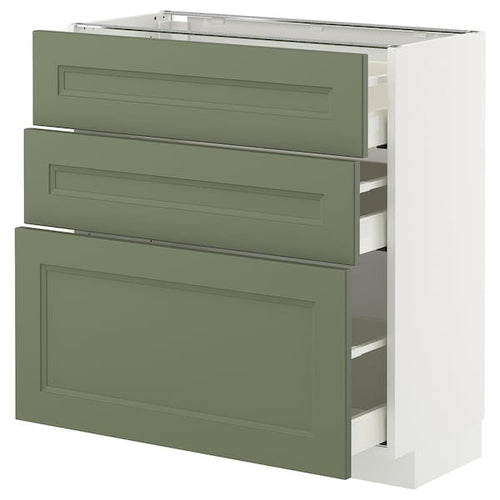 METOD / MAXIMERA base cabinet with 3 drawers, white/Axstad grey-green, 80x37 cm
