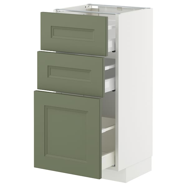 METOD / MAXIMERA - Base cabinet with 3 drawers, white/Axstad grey-green, 40x37 cm