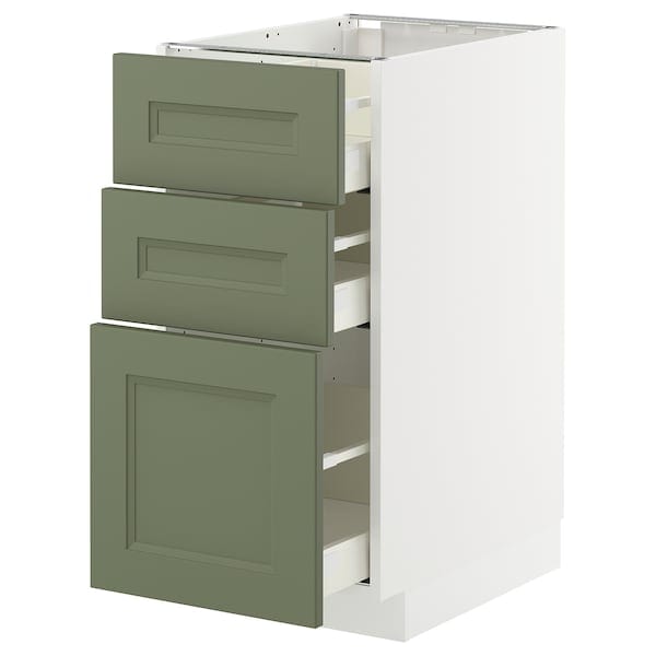 METOD / MAXIMERA - METOD / MAXIMERA Base cabinet with 3 drawers, white/Axstad grey-green, 40x60 cm