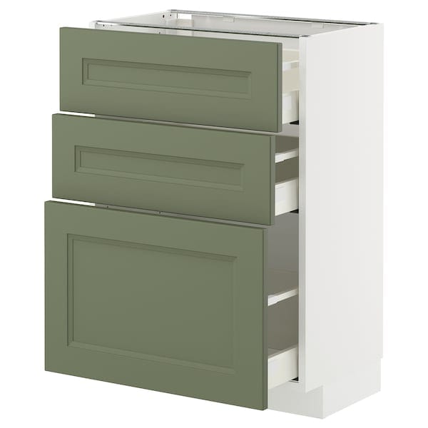 Ikea METOD / MAXIMERA - Base cabinet with 3 drawers, white/Axstad gray-green,60x37 cm