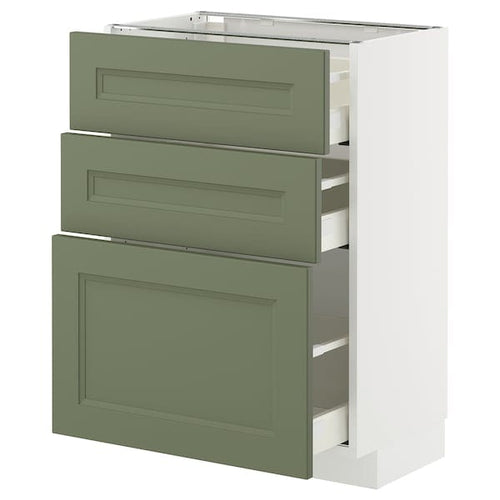 METOD / MAXIMERA base cabinet with 3 drawers, white/Axstad grey-green, 60x37 cm