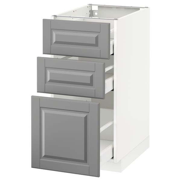 METOD / MAXIMERA base cabinet with 3 drawers, white/Bodbyn grey, 40x60 cm