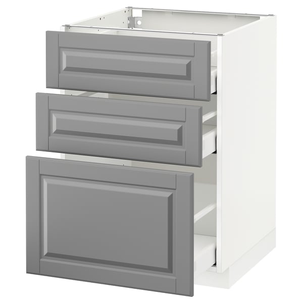 METOD / MAXIMERA - METOD / MAXIMERA Base cabinet with 3 drawers, white/Bodbyn grey, 60x60 cm