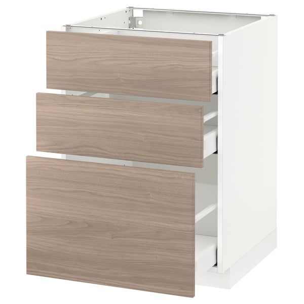 METOD / MAXIMERA base cabinet with 3 drawers, white/Brokhult light grey