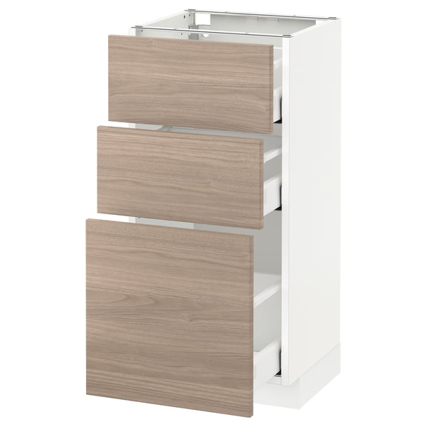 METOD / MAXIMERA base cabinet with 3 drawers, white/Brokhult light grey