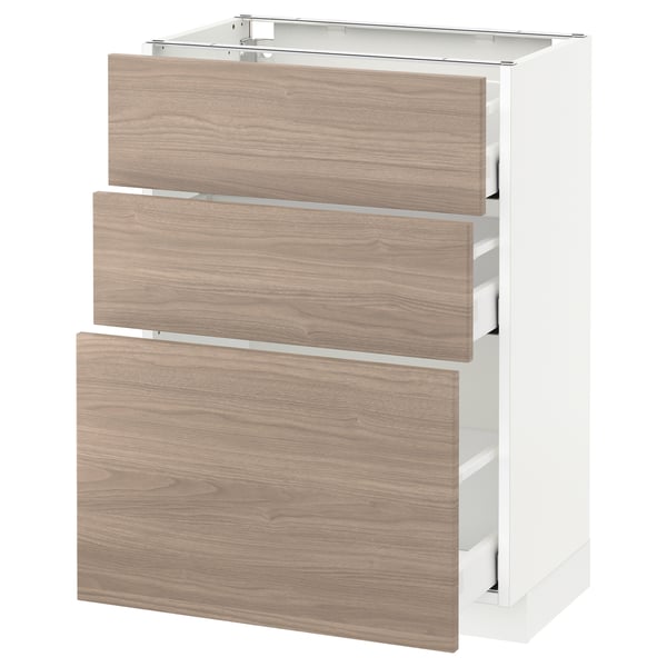 METOD / MAXIMERA base cabinet with 3 drawers, white/Brokhult light grey