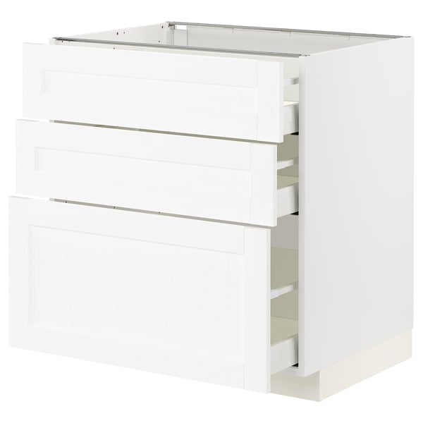 METOD / MAXIMERA - METOD / MAXIMERA Base cabinet with 3 drawers, white Enköping/white wood effect, 80x60 cm