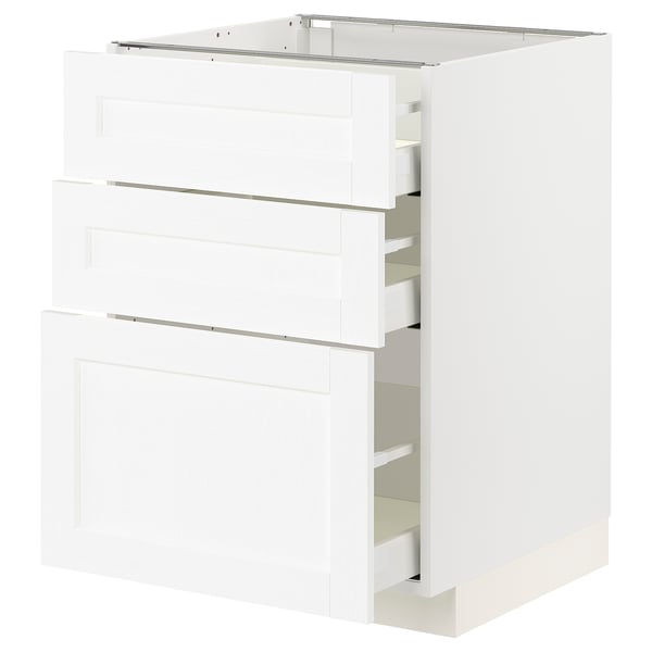 METOD / MAXIMERA - METOD / MAXIMERA Base cabinet with 3 drawers, white Enköping/white wood effect, 60x60 cm