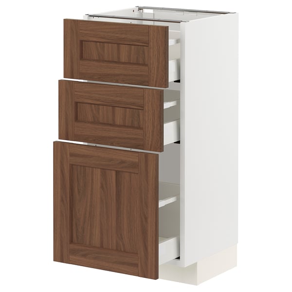 METOD / MAXIMERA - METOD / MAXIMERA Base cabinet with 3 drawers, white Enköping/brown walnut effect, 40x37 cm