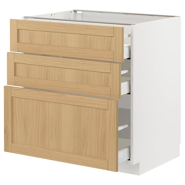 METOD / MAXIMERA - METOD / MAXIMERA Base cabinet with 3 drawers, white/Forsbacka oak, 80x60 cm