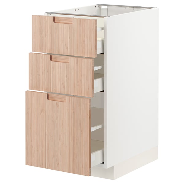 METOD / MAXIMERA base cabinet with 3 drawers, white/Fröjered light bamboo, 40x60 cm