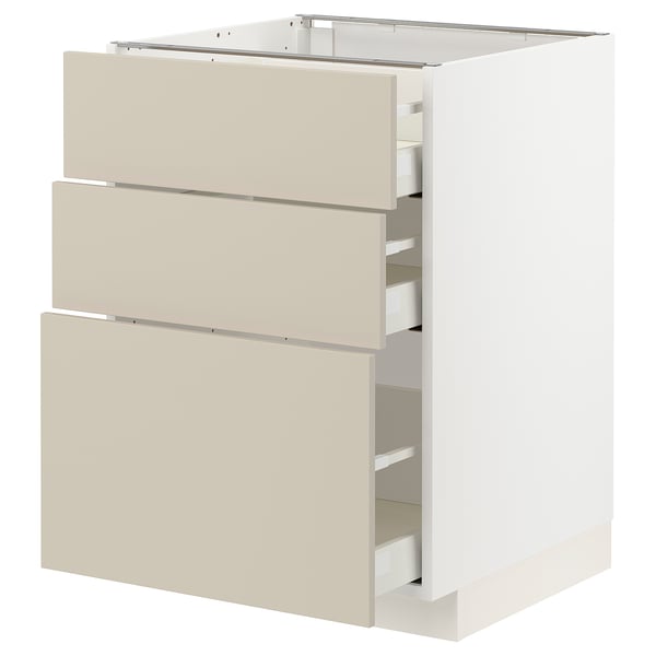 METOD / MAXIMERA base cabinet with 3 drawers, white/Havstorp beige, 60x60 cm