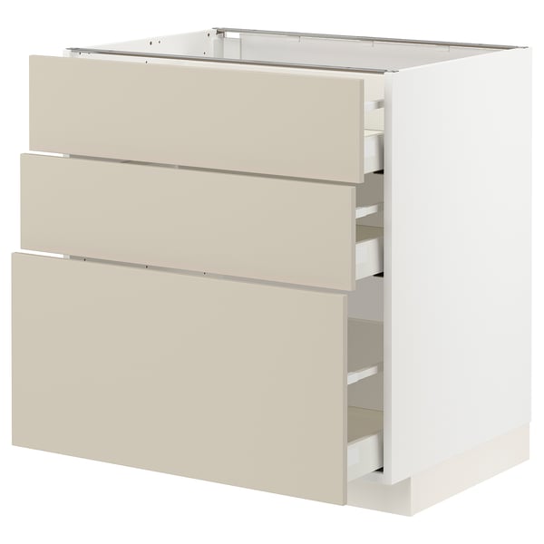 METOD / MAXIMERA base cabinet with 3 drawers, white/Havstorp beige, 80x60 cm