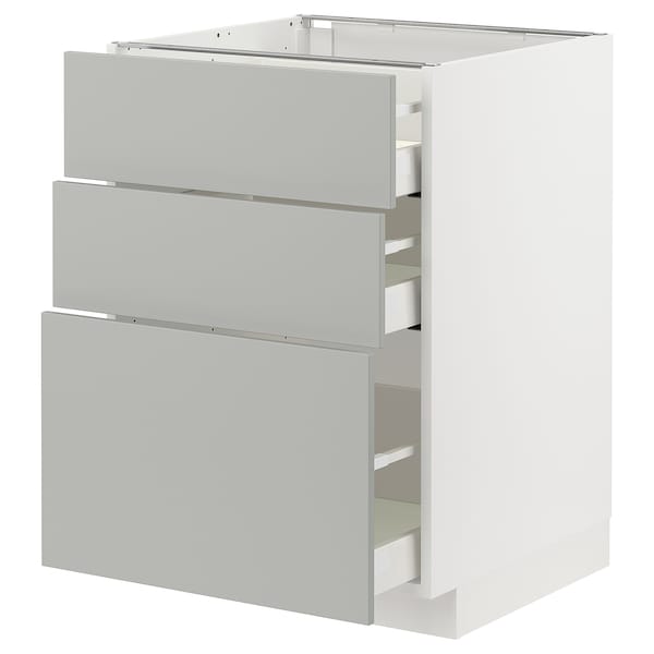 METOD / MAXIMERA - Base cabinet with 3 drawers, white/Havstorp light grey, 60x60 cm