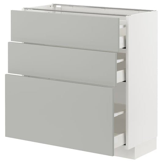 Ikea METOD / MAXIMERA - Base cabinet with 3 drawers, white/Havstorp light grey, 80x37 cm