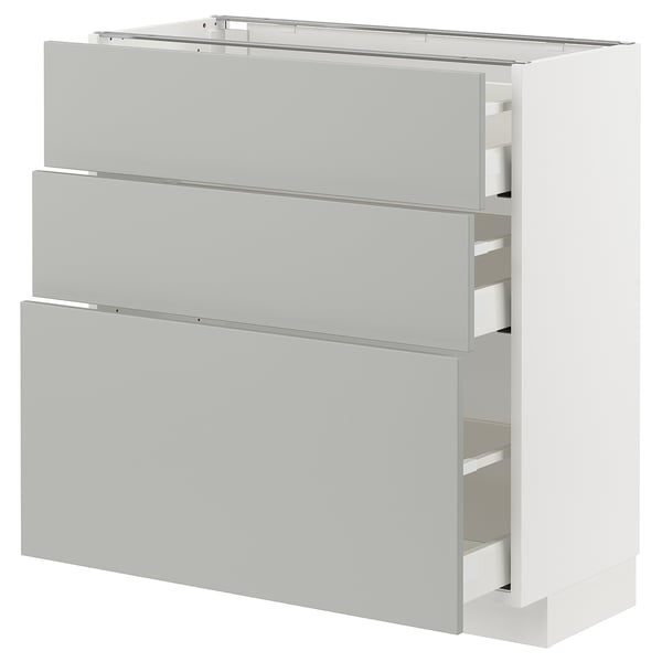 METOD / MAXIMERA - METOD / MAXIMERA Base cabinet with 3 drawers, white/Havstorp light grey, 80x37 cm