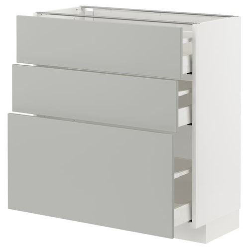 METOD / MAXIMERA base cabinet with 3 drawers, white/Havstorp light grey, 80x37 cm