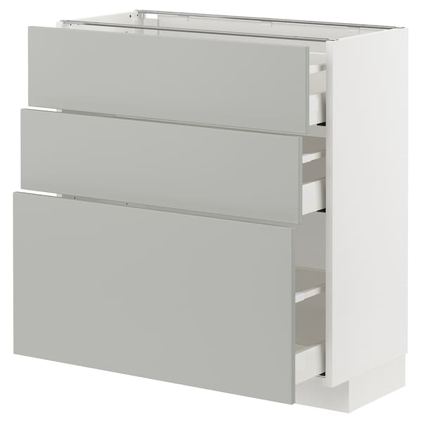 METOD / MAXIMERA - Base cabinet with 3 drawers, white/Havstorp light grey, 80x37 cm