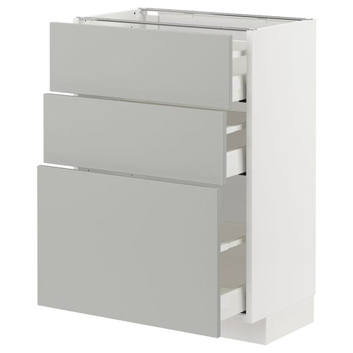 METOD / MAXIMERA base cabinet with 3 drawers, white/Havstorp light grey, 60x37 cm