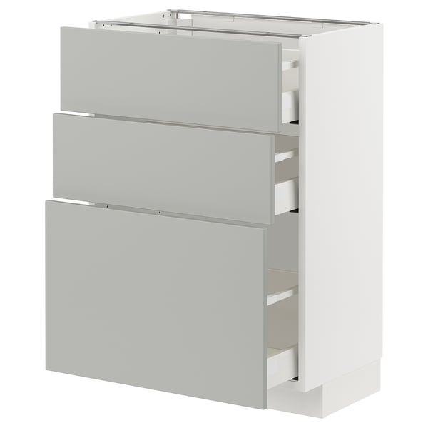 METOD / MAXIMERA - METOD / MAXIMERA Base cabinet with 3 drawers, white/Havstorp light grey, 60x37 cm