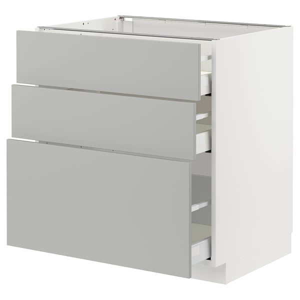 METOD / MAXIMERA - METOD / MAXIMERA Base cabinet with 3 drawers, white/Havstorp light grey, 80x60 cm