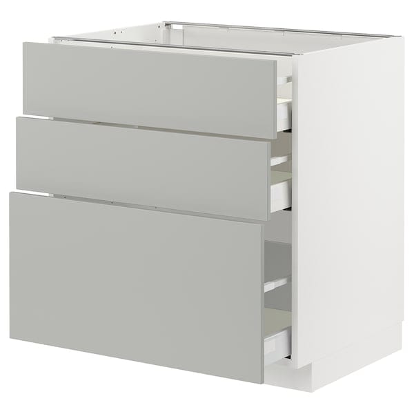 Ikea METOD / MAXIMERA - Base cabinet with 3 drawers, white/Havstorp light grey, 80x60 cm