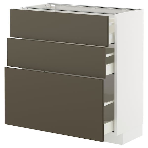 METOD / MAXIMERA - Base cabinet with 3 drawers, white/Havstorp brown-beige, 80x37 cm