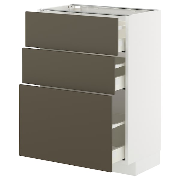 METOD / MAXIMERA - Base cabinet with 3 drawers, white/Havstorp brown-beige, 60x37 cm