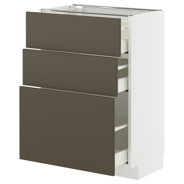 METOD / MAXIMERA - METOD / MAXIMERA Base cabinet with 3 drawers, white/Havstorp brown-beige, 60x37 cm