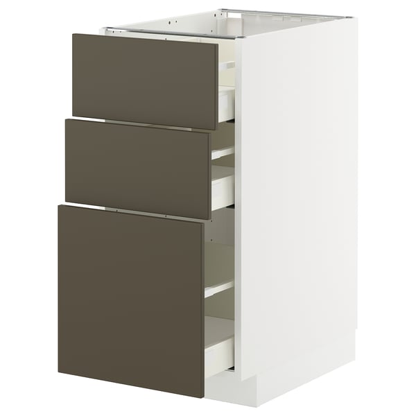 METOD / MAXIMERA - METOD / MAXIMERA Base cabinet with 3 drawers, white/Havstorp brown-beige, 40x60 cm