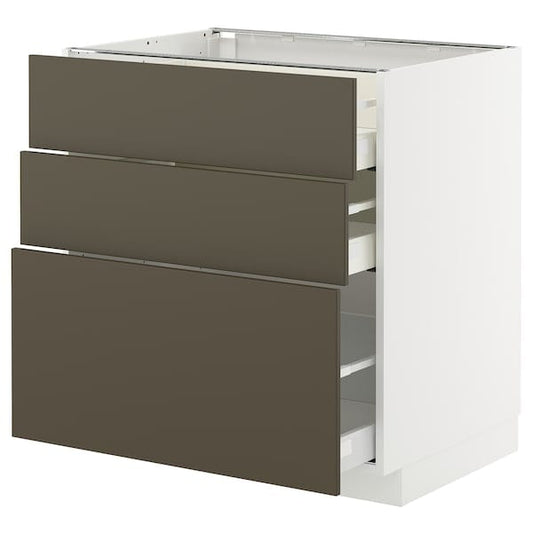 Ikea METOD / MAXIMERA - Base cabinet with 3 drawers, white/Havstorp brown-beige, 80x60 cm