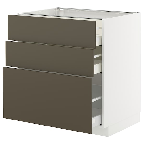 METOD / MAXIMERA - Base cabinet with 3 drawers, white/Havstorp brown-beige, 80x60 cm