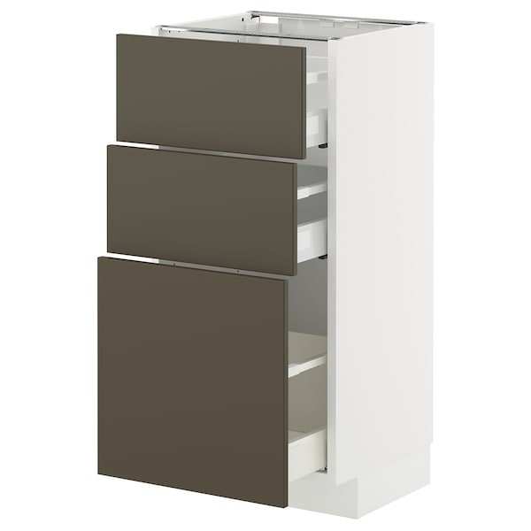 METOD / MAXIMERA - Base cabinet with 3 drawers, white/Havstorp brown-beige, 40x37 cm