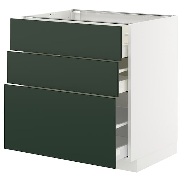 Ikea METOD / MAXIMERA - Base cabinet with 3 drawers, white/Havstorp deep green, 80x60 cm