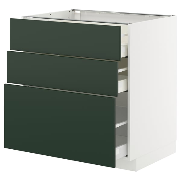 METOD / MAXIMERA - METOD / MAXIMERA Base cabinet with 3 drawers, white/Havstorp deep green, 80x60 cm