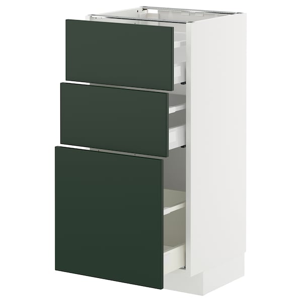 METOD / MAXIMERA - Base cabinet with 3 drawers, white/Havstorp deep green, 40x37 cm