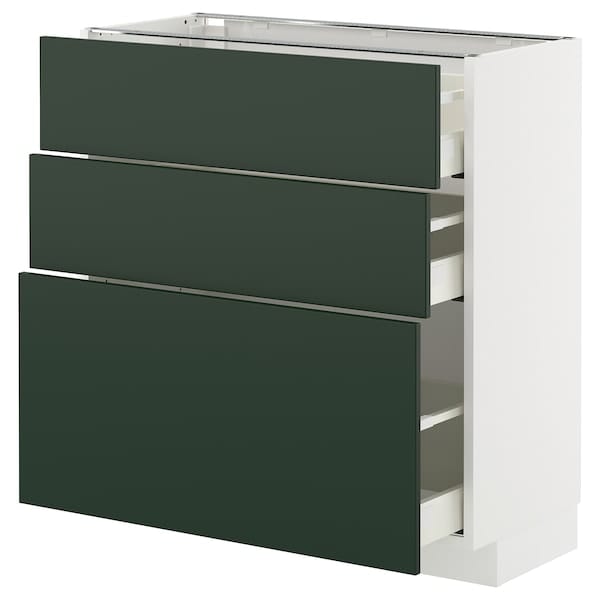 Ikea METOD / MAXIMERA - Base cabinet with 3 drawers, white/Havstorp deep green, 80x37 cm