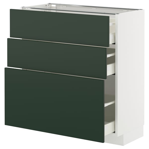 METOD / MAXIMERA - METOD / MAXIMERA Base cabinet with 3 drawers, white/Havstorp deep green, 80x37 cm